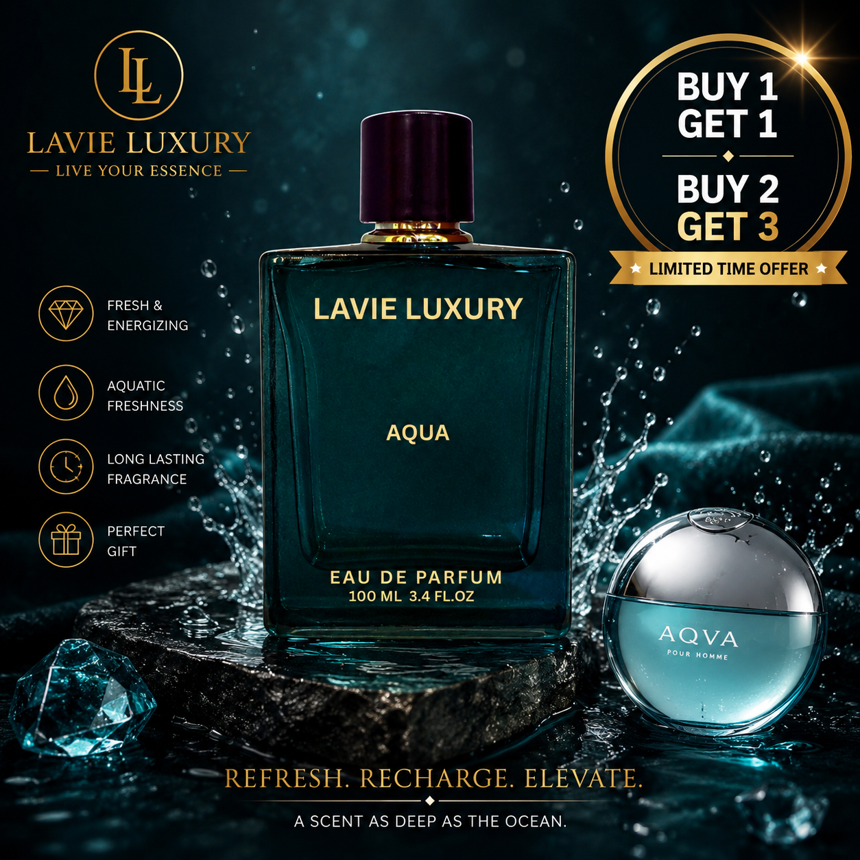 Lavie Aqua – Fresh Marine Aromatic Eau de Parfum for Men-100 ML