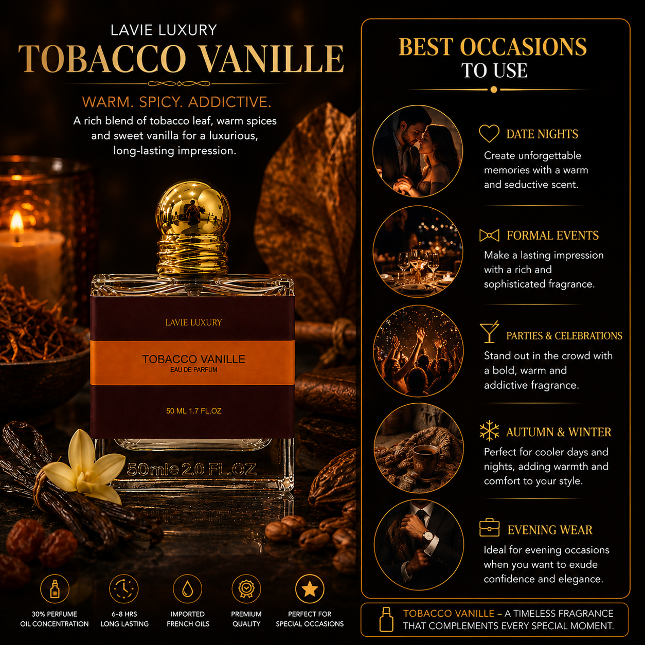 Lavie Tobacco Vanilla – Warm Spicy Tobacco Gourmand Eau de Parfum (Unisex)