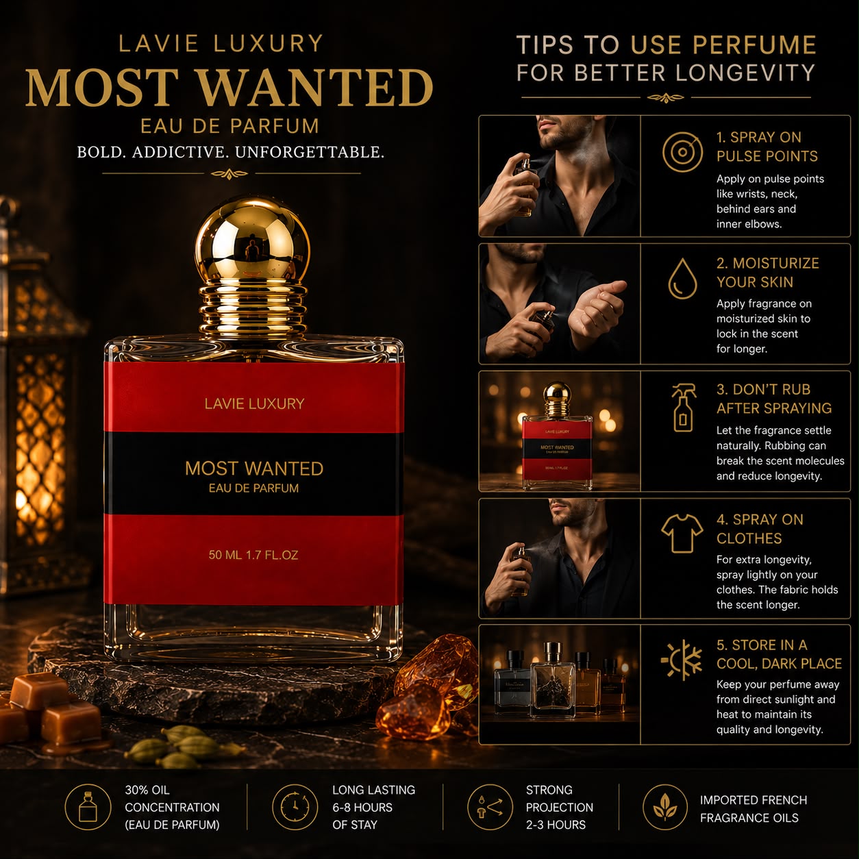 Lavie Most Wanted – Sweet Spicy Amber Eau de Parfum for Men