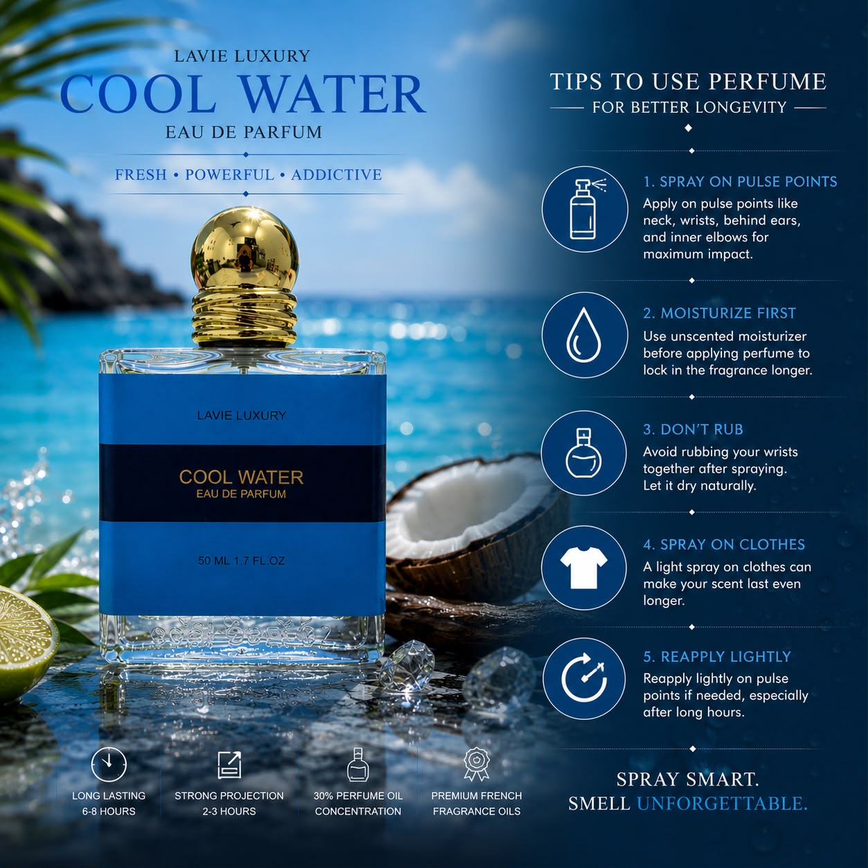 Lavie Cool Water Intense – Fresh Sweet Aquatic Eau de Parfum for Men