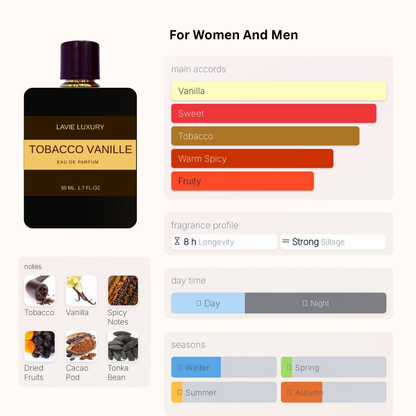 Lavie Tobacco Vanilla – Warm Spicy Tobacco Gourmand Eau de Parfum (Unisex)