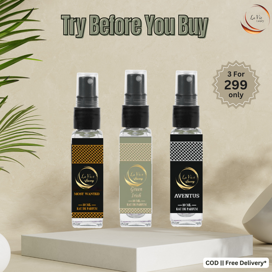Trial Pack of Azzaro Most Wanted, Creed Green Irish, and Creed Aventus