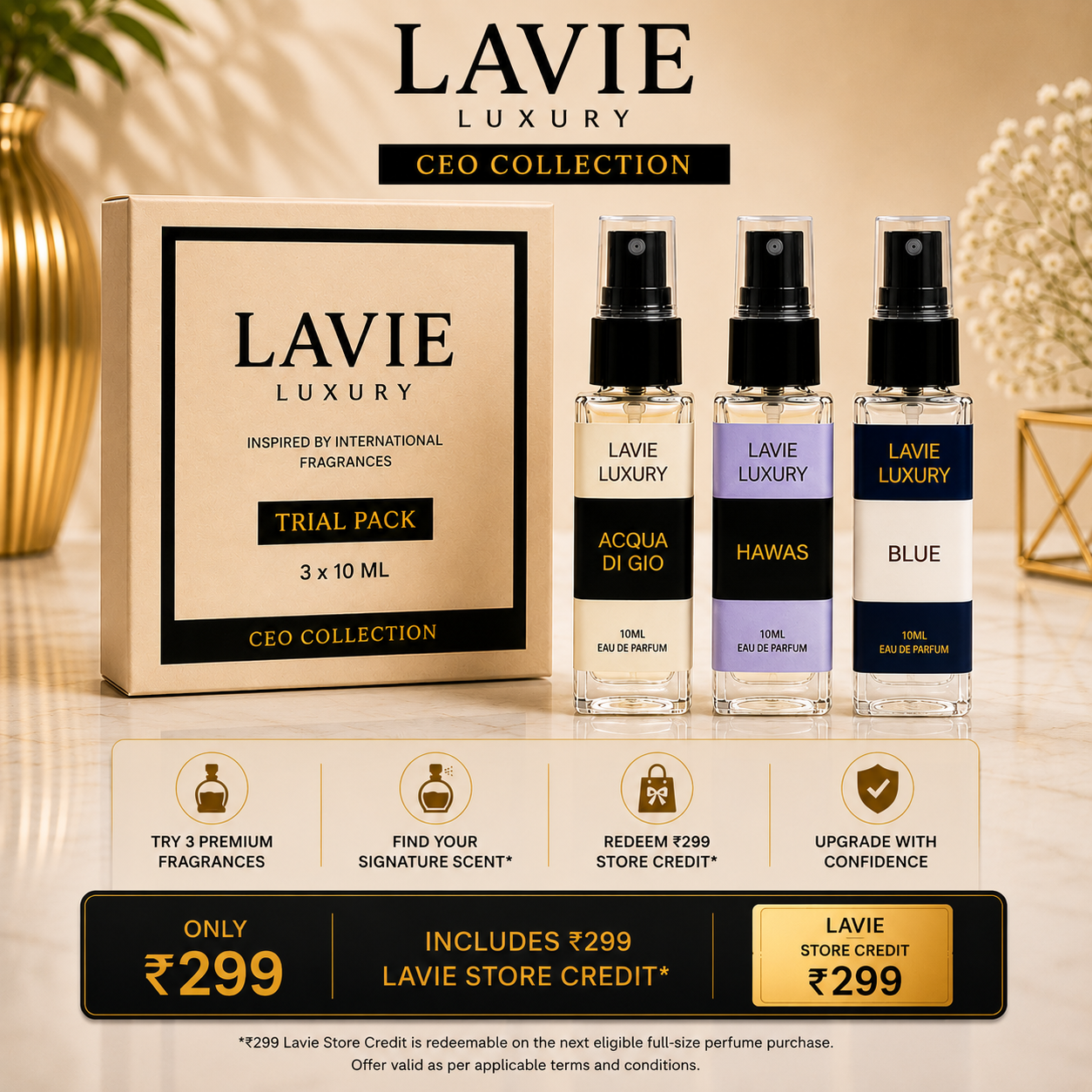 CEO Collection Trial Pack – Acqua Di Gio, Hawas & Blue | 3 × 10ml Premium Perfumes