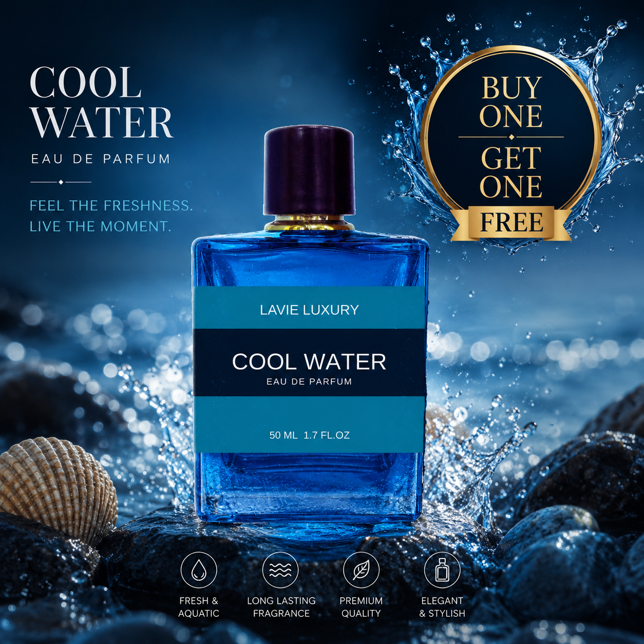 Lavie Cool Water Intense – Fresh Sweet Aquatic Eau de Parfum for Men