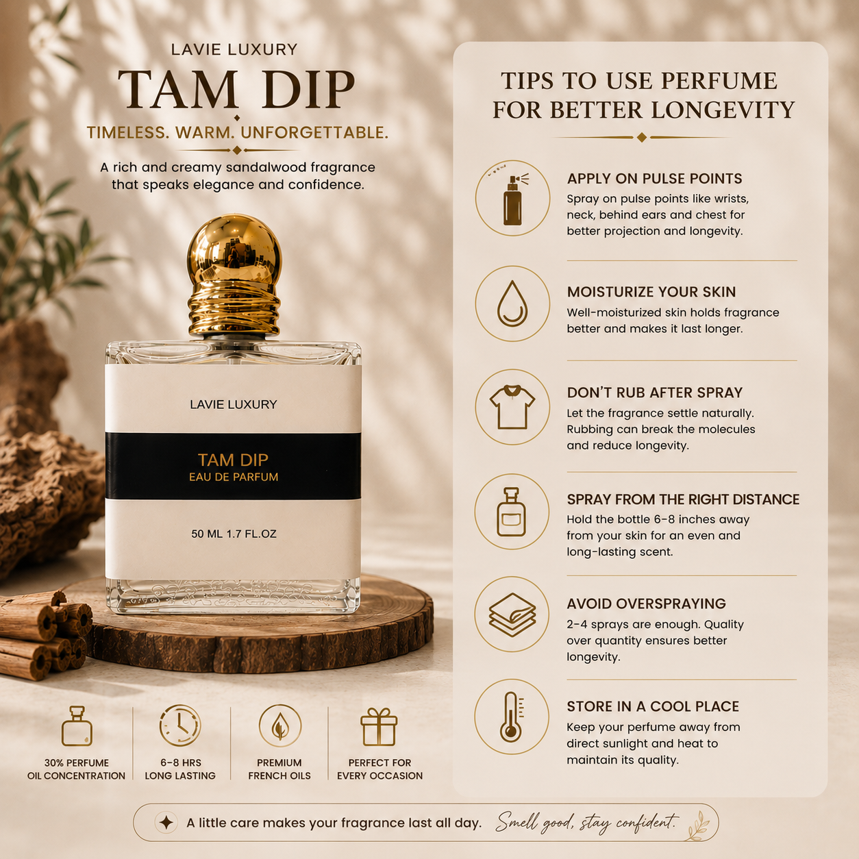 Lavie Tam Dip – Creamy Woody Sandalwood Eau de Parfum (Unisex)
