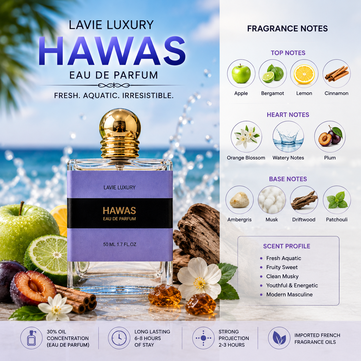 Lavie Hawas – Fresh Aquatic Sweet Eau de Parfum for Men