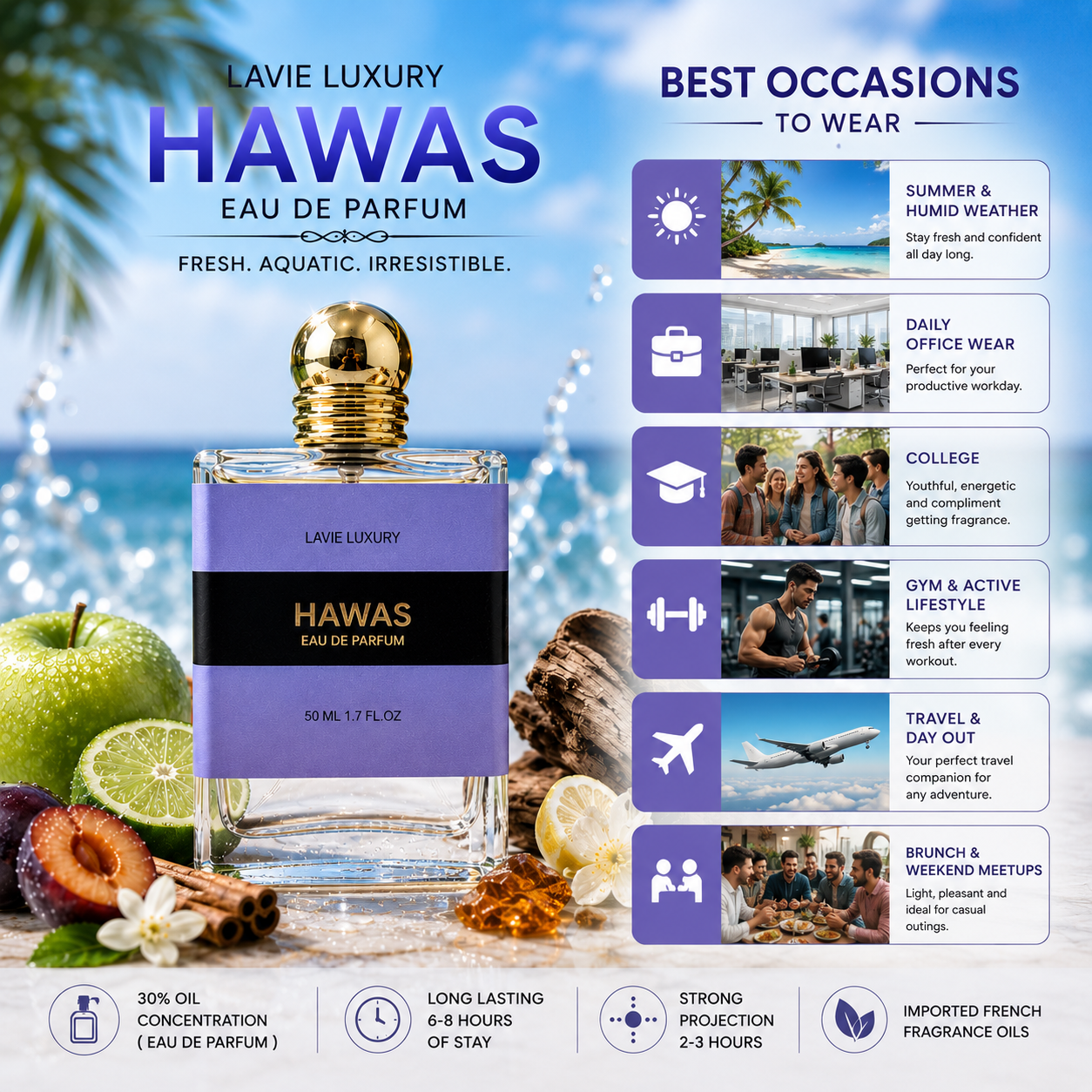 Lavie Hawas – Fresh Aquatic Sweet Eau de Parfum for Men