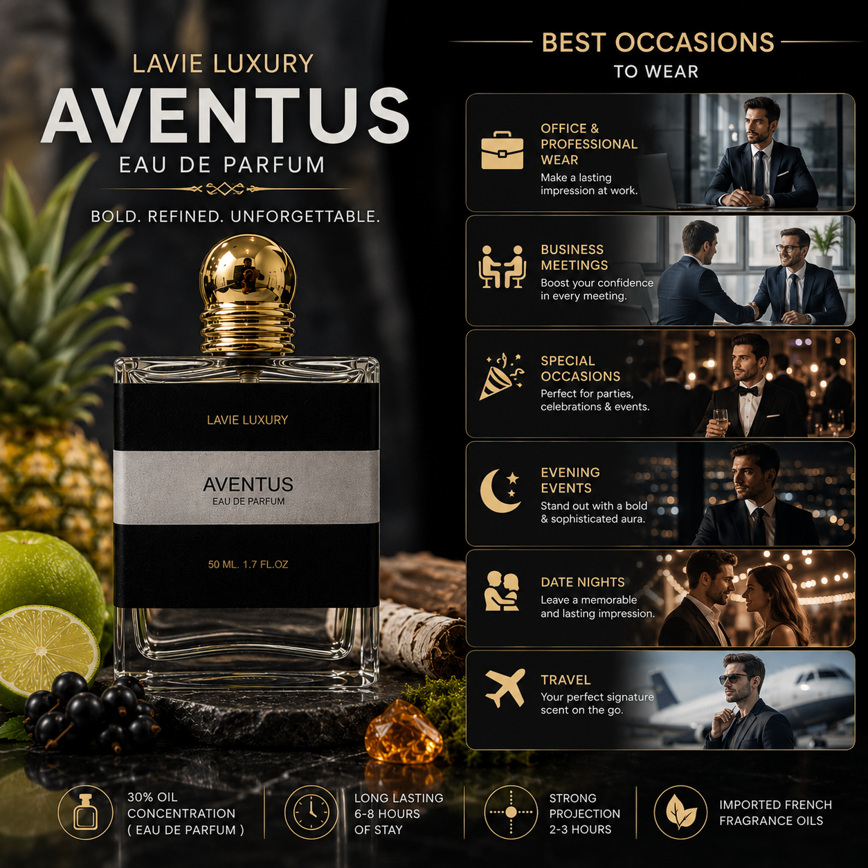 Lavie Aventus – Fruity Smoky Woody Eau de Parfum for Men