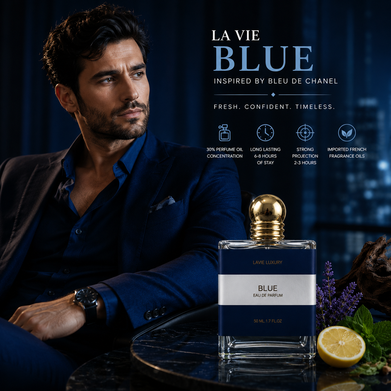 Lavie Bleu – Fresh Woody Aromatic Eau de Parfum for Men