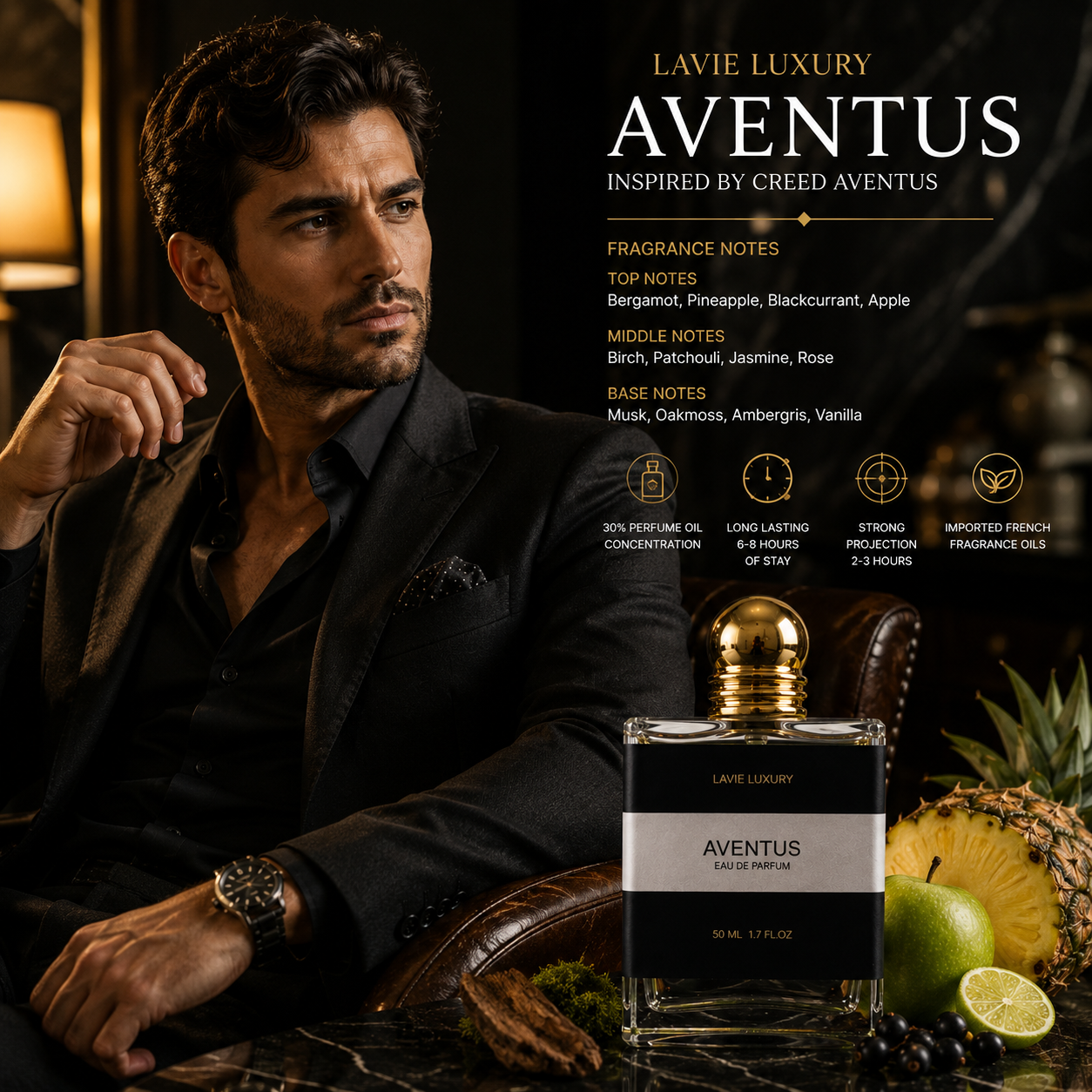 Lavie Aventus – Fruity Smoky Woody Eau de Parfum for Men