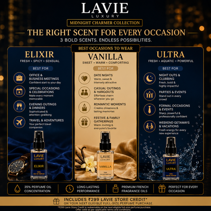 Midnight Charmer Collection Trial Pack – Elixir, Vanila and Ultra | 3 × 10ml Premium Perfumes