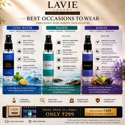 Signature Collection Trial Pack – Cool Water, Pacific, and Hawas | 3 × 10ml Premium Perfumes