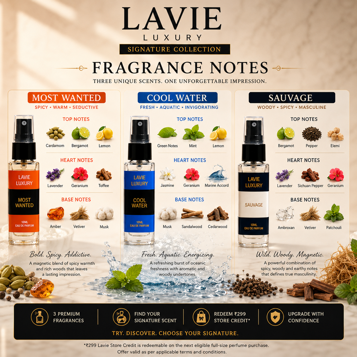 Signature Collection Trial Pack – Most Wanted, Cool Water, and Sauvage | 3 × 10ml Premium Perfumes