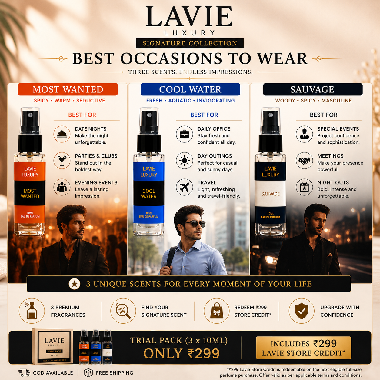 Signature Collection Trial Pack – Most Wanted, Cool Water, and Sauvage | 3 × 10ml Premium Perfumes