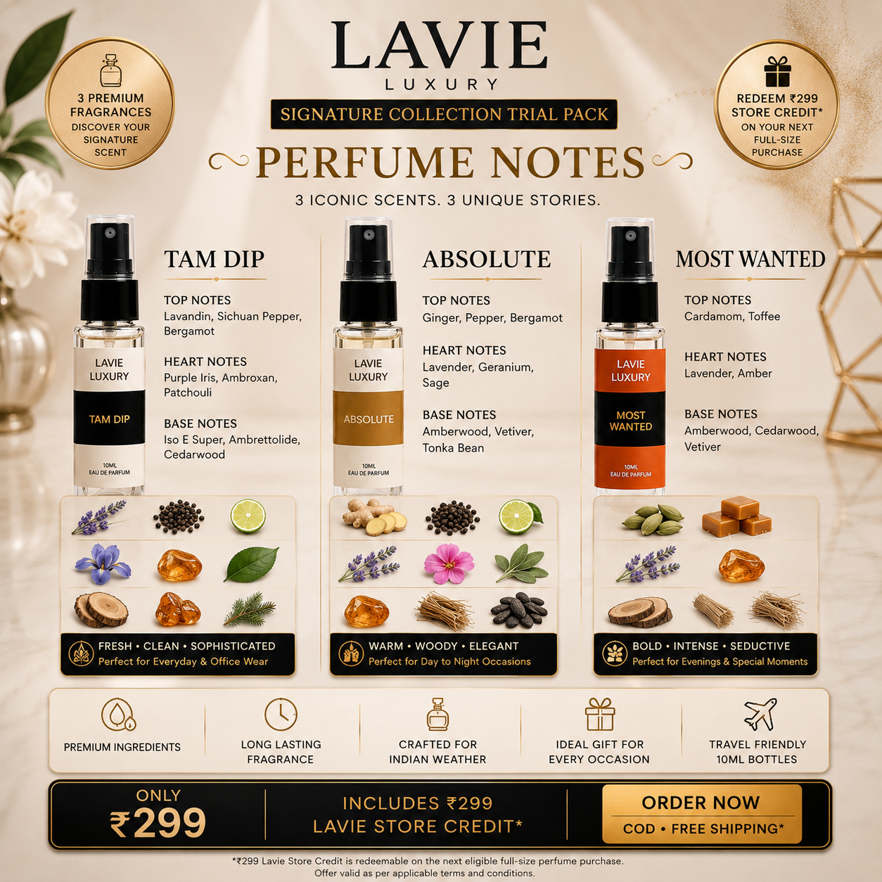 Signature Collection Trial Pack –Tam Dip, Absolute and, Most Wanted | 3 × 10ml Premium Perfumes