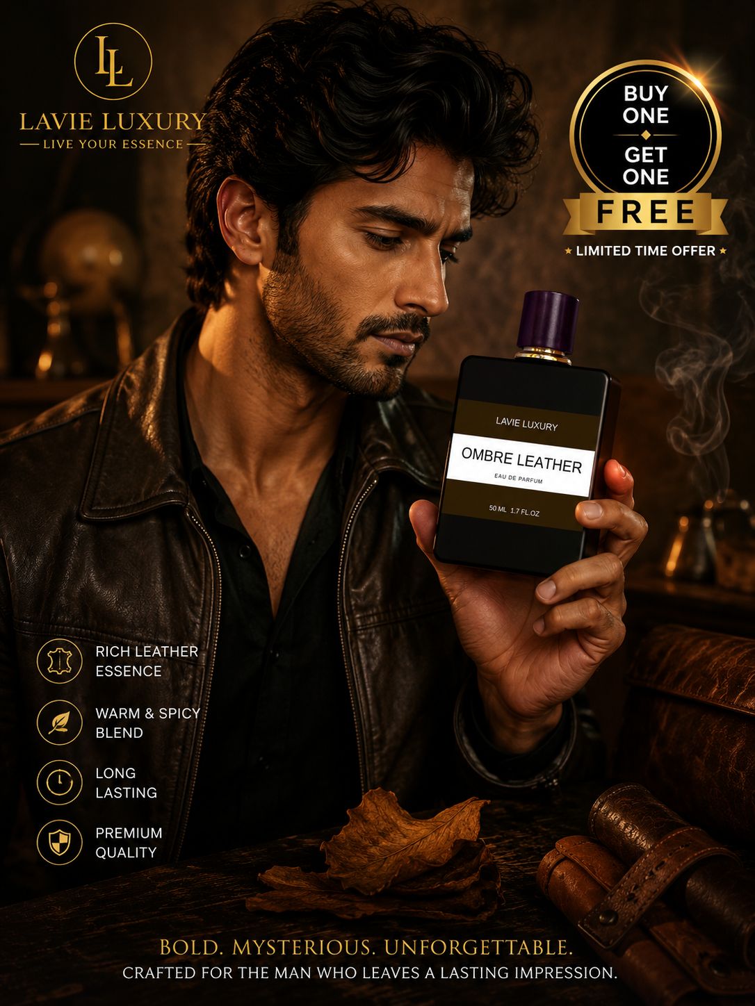 Lavie Ombre Leather – Rich Leather Amber Eau de Parfum (Unisex)