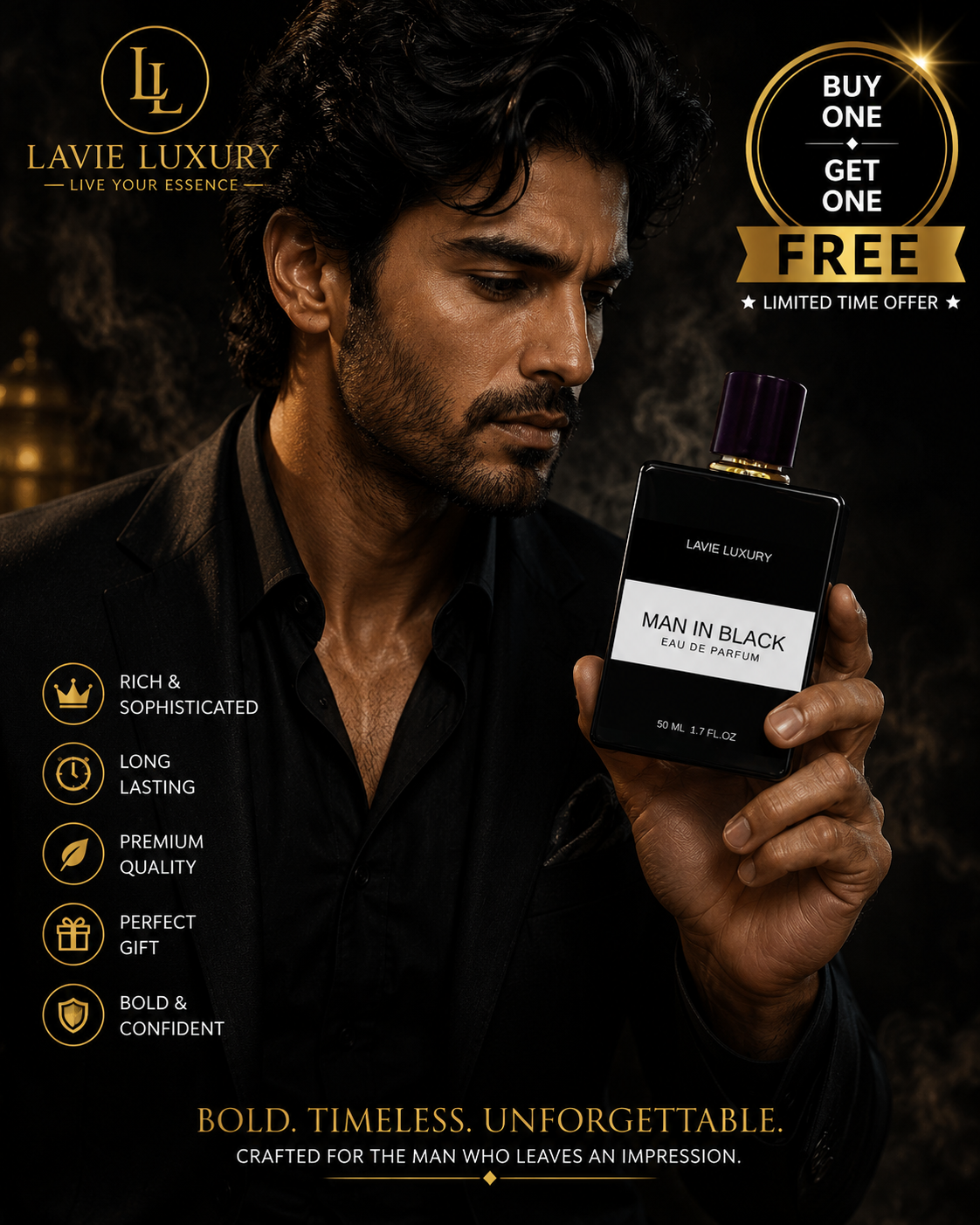Lavie Man in Black – Intense Spicy Amber Eau de Parfum for Men