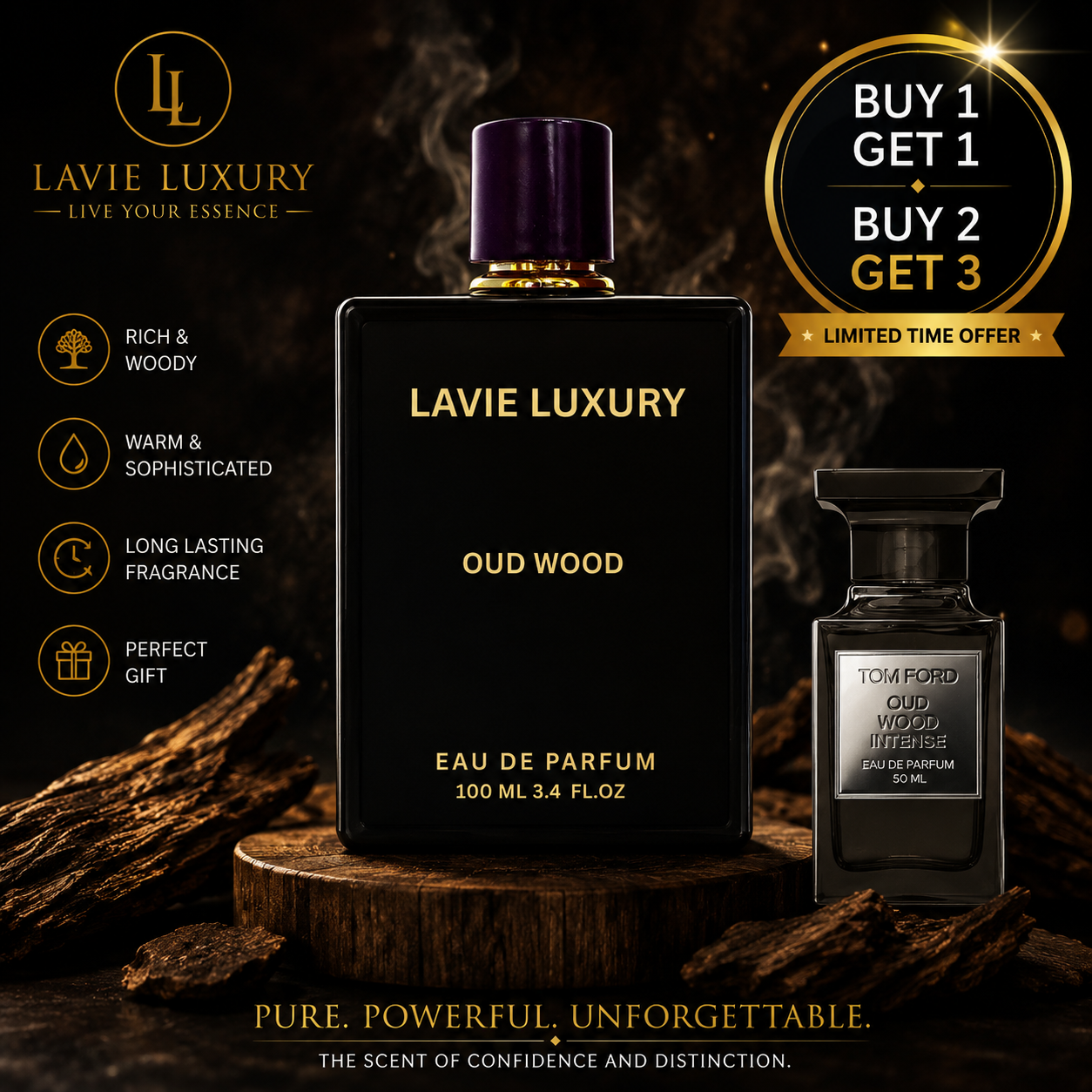 Lavie Oud Wood – Smooth Woody Oud Eau de Parfum (Unisex)-100ML