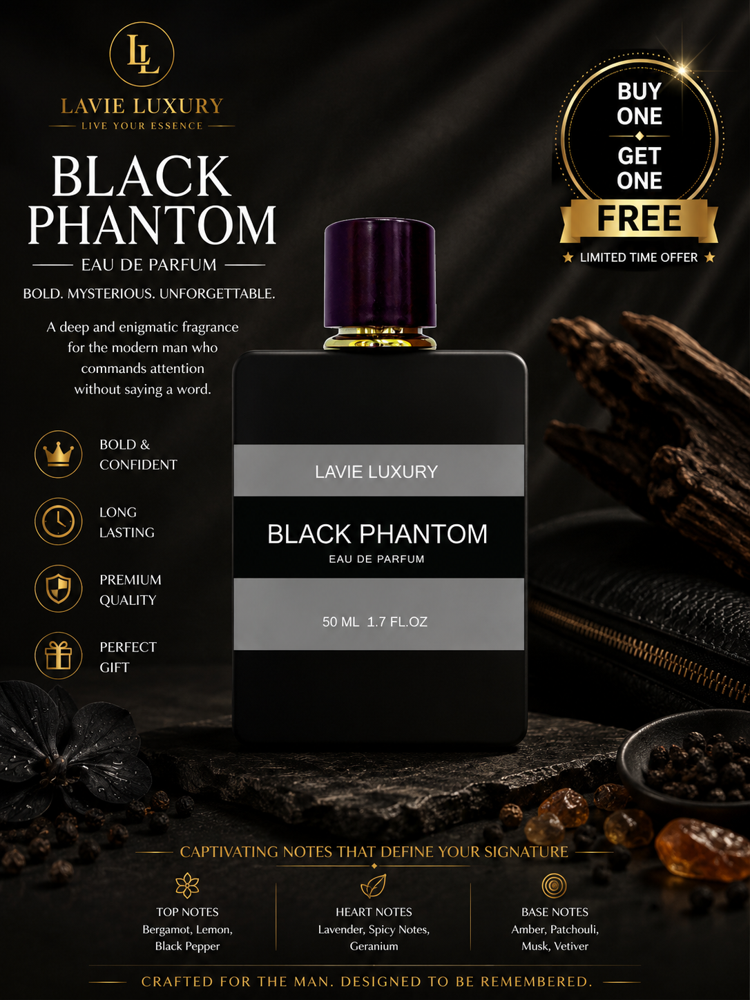 Lavie Black Phantom – Dark Gourmand Coffee Eau de Parfum (Unisex)