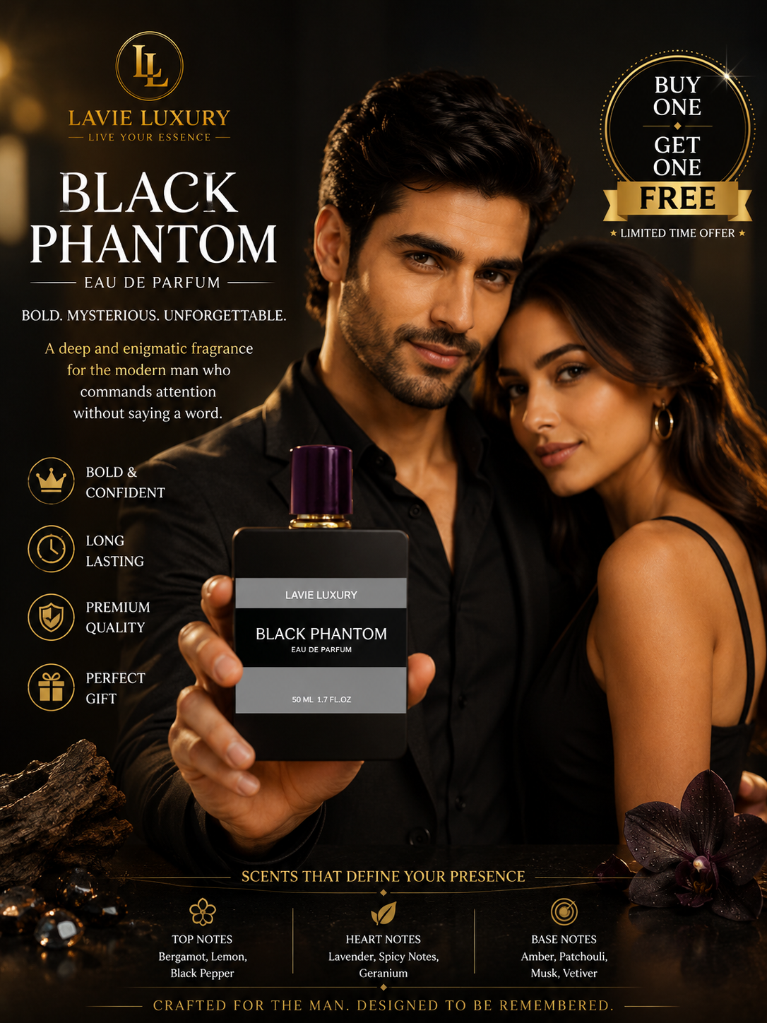 Lavie Black Phantom – Dark Gourmand Coffee Eau de Parfum (Unisex)