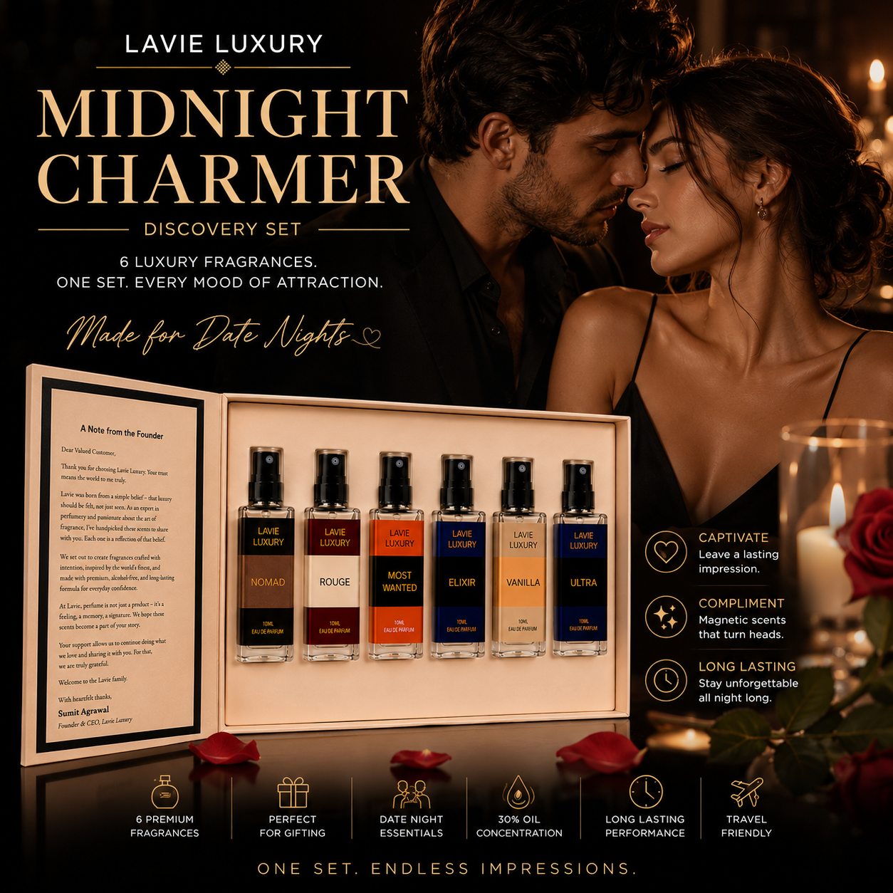 Midnight Charmer Discovery Set – 6 Luxury Fragrances for Unforgettable Nights