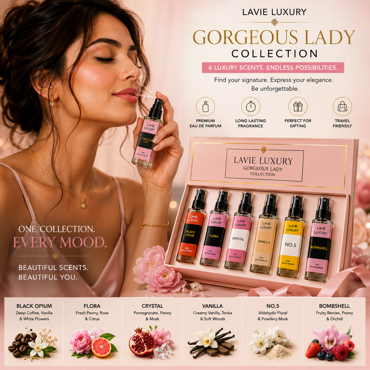 Gorgeous Lady Collection Discovery Set – 6 Luxury Fragrances for Every Woman