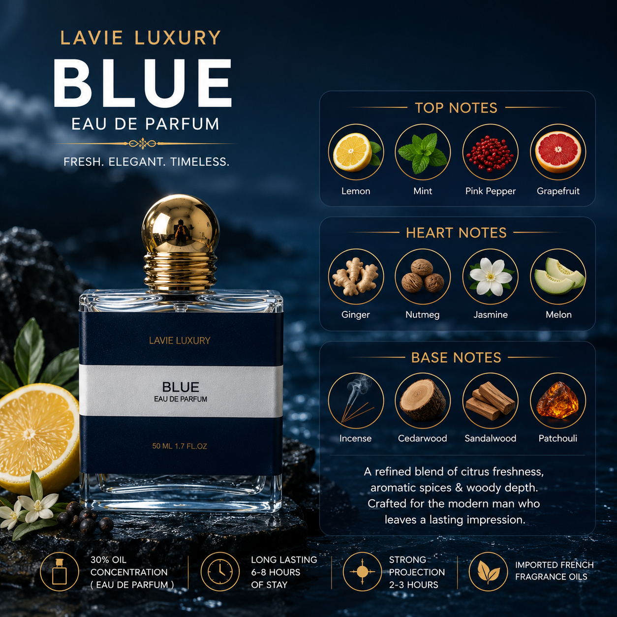 Lavie Bleu – Fresh Woody Aromatic Eau de Parfum for Men