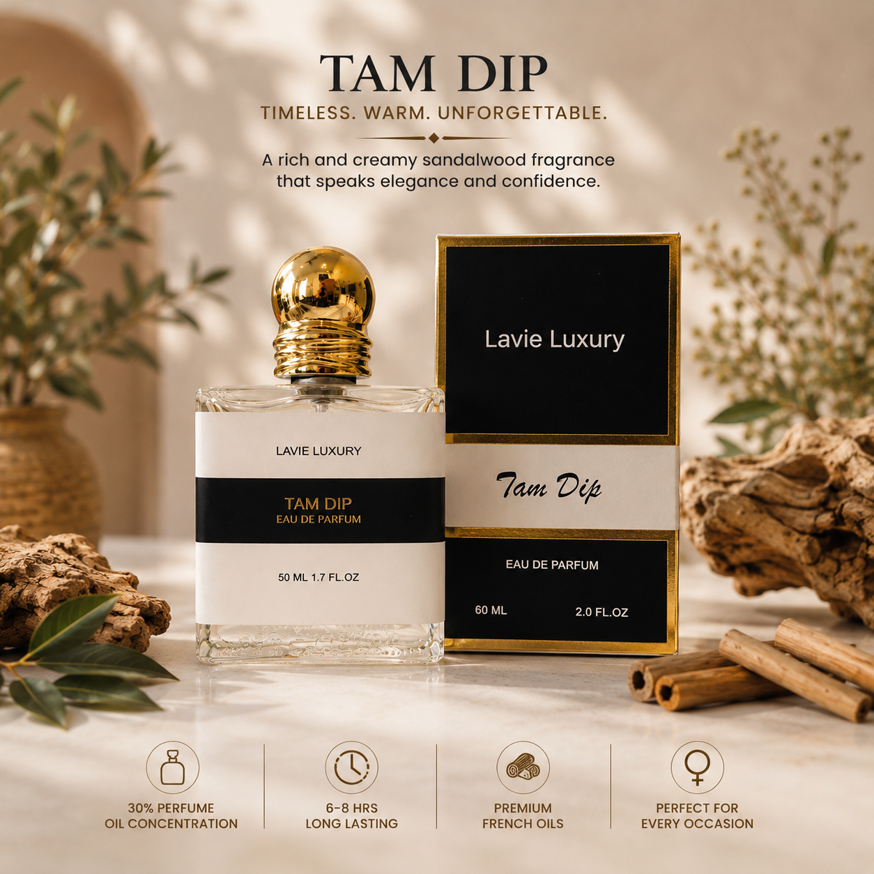 Lavie Tam Dip – Creamy Woody Sandalwood Eau de Parfum (Unisex)