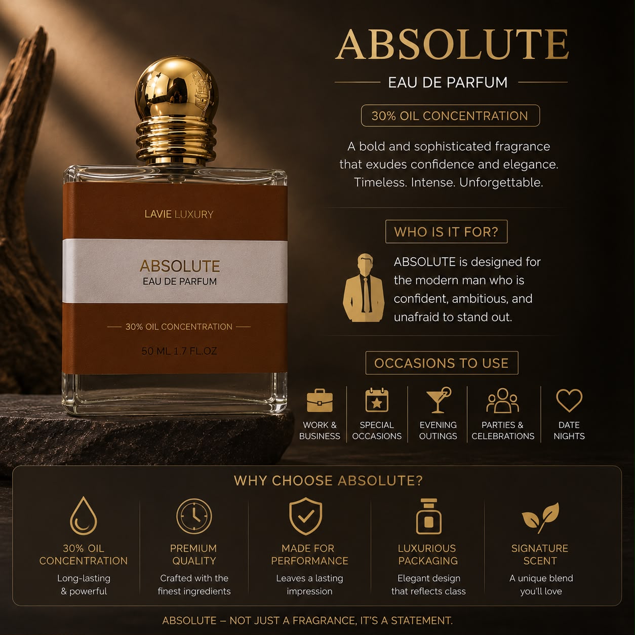 Lavie Absolute – Smoky Woody Leather Eau de Parfum for Men