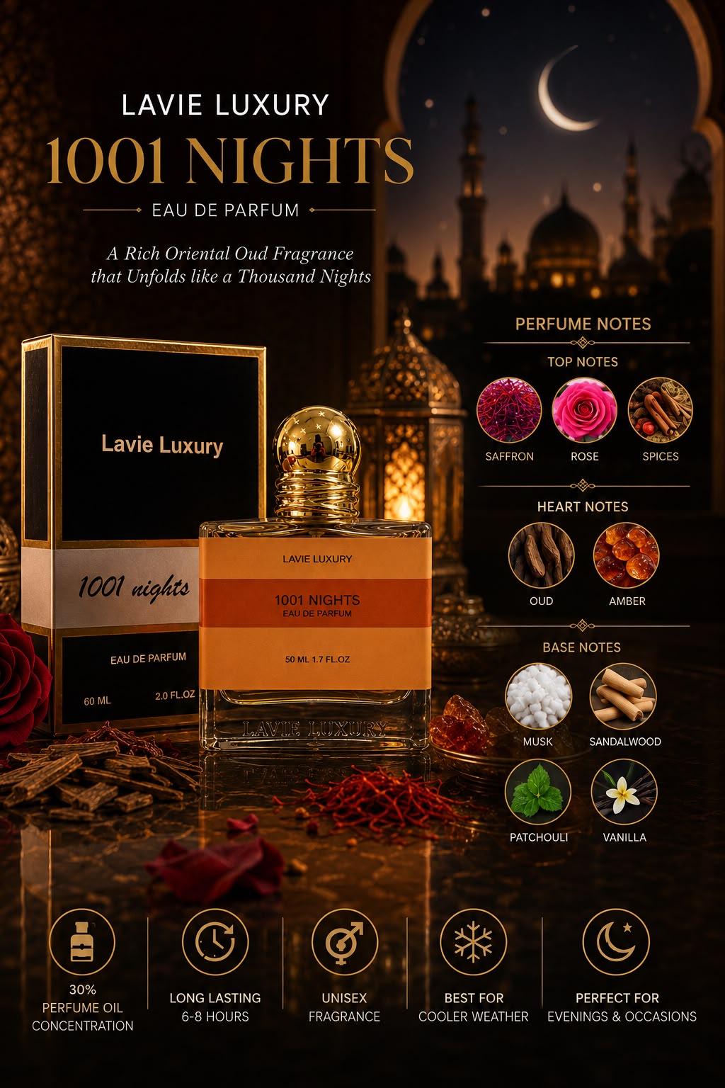 Lavie 1001 Nights – Rich Oriental Oud Eau de Parfum (Unisex)
