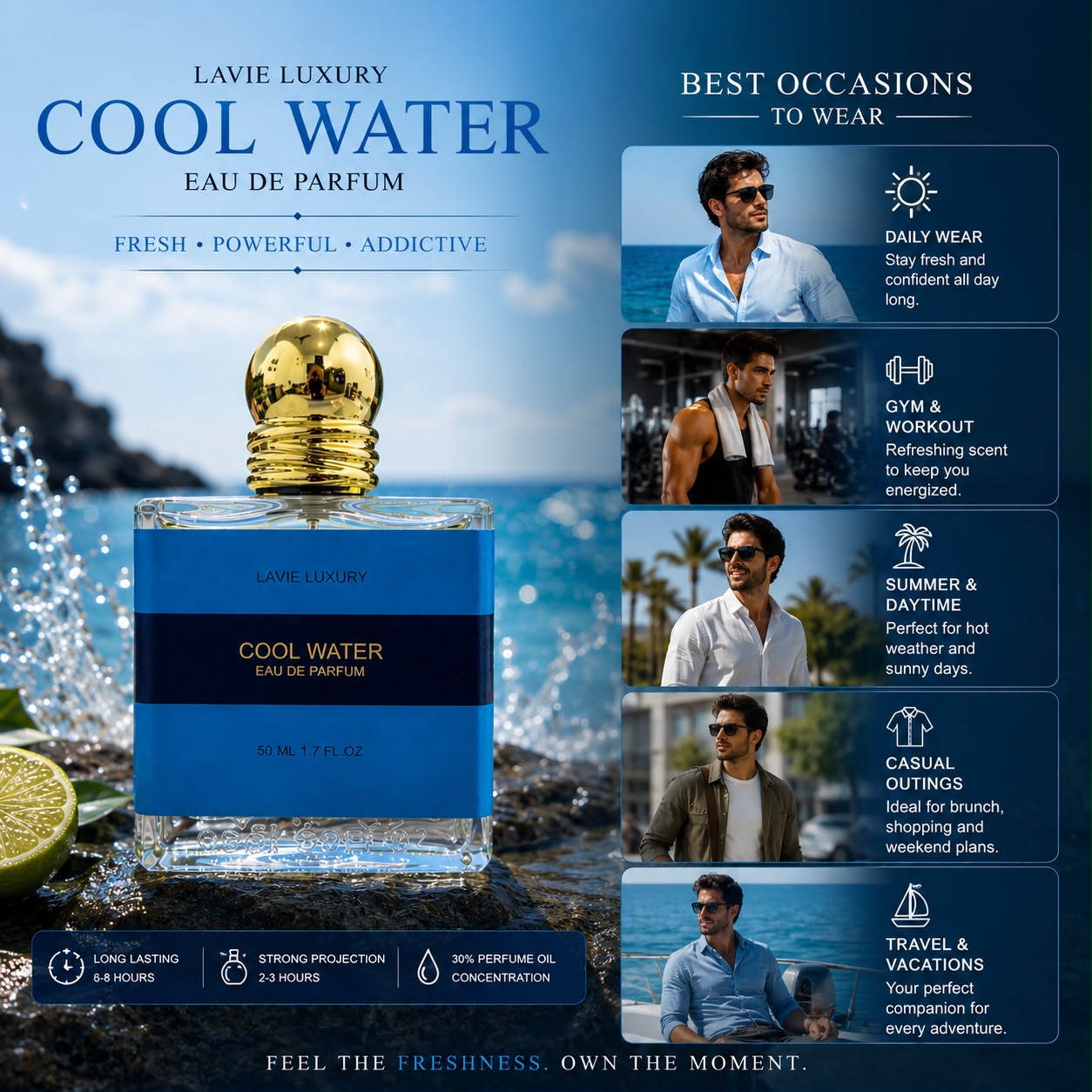 Lavie Cool Water Intense – Fresh Sweet Aquatic Eau de Parfum for Men