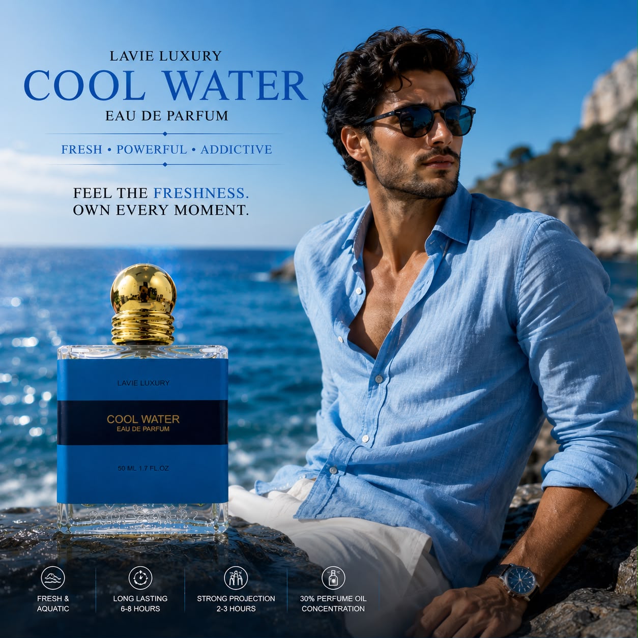 Lavie Cool Water Intense – Fresh Sweet Aquatic Eau de Parfum for Men