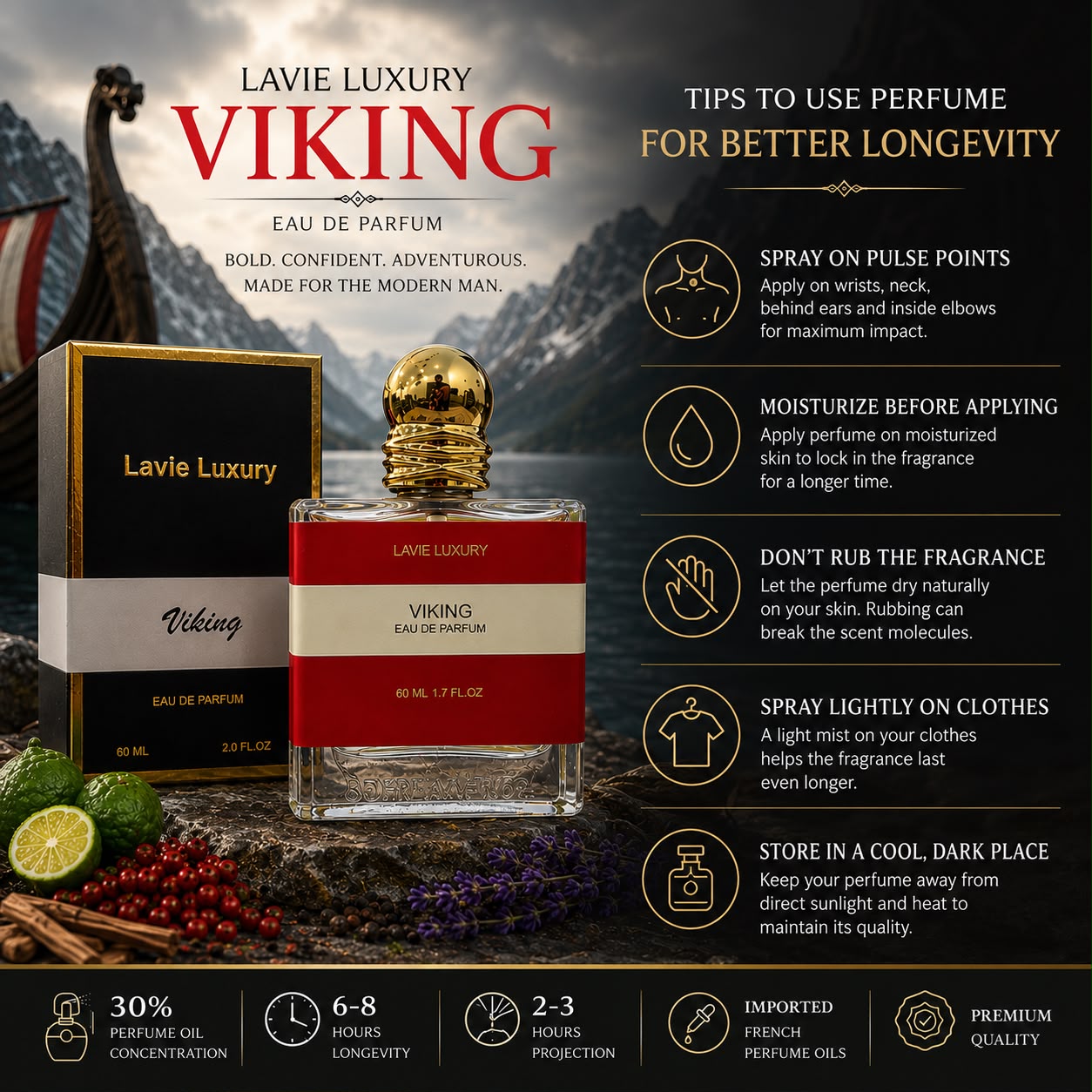 Lavie Viking – Fresh Spicy Woody Eau de Parfum for Men