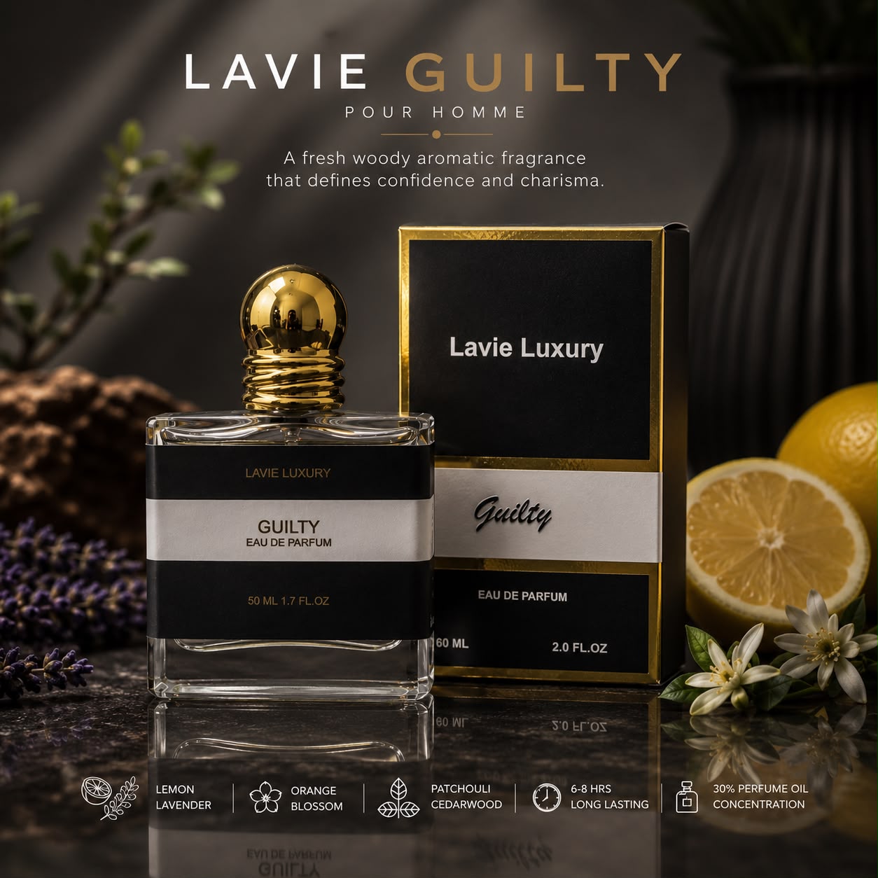 Lavie Guilty Pour Homme – Fresh Woody Aromatic Eau de Parfum for Men