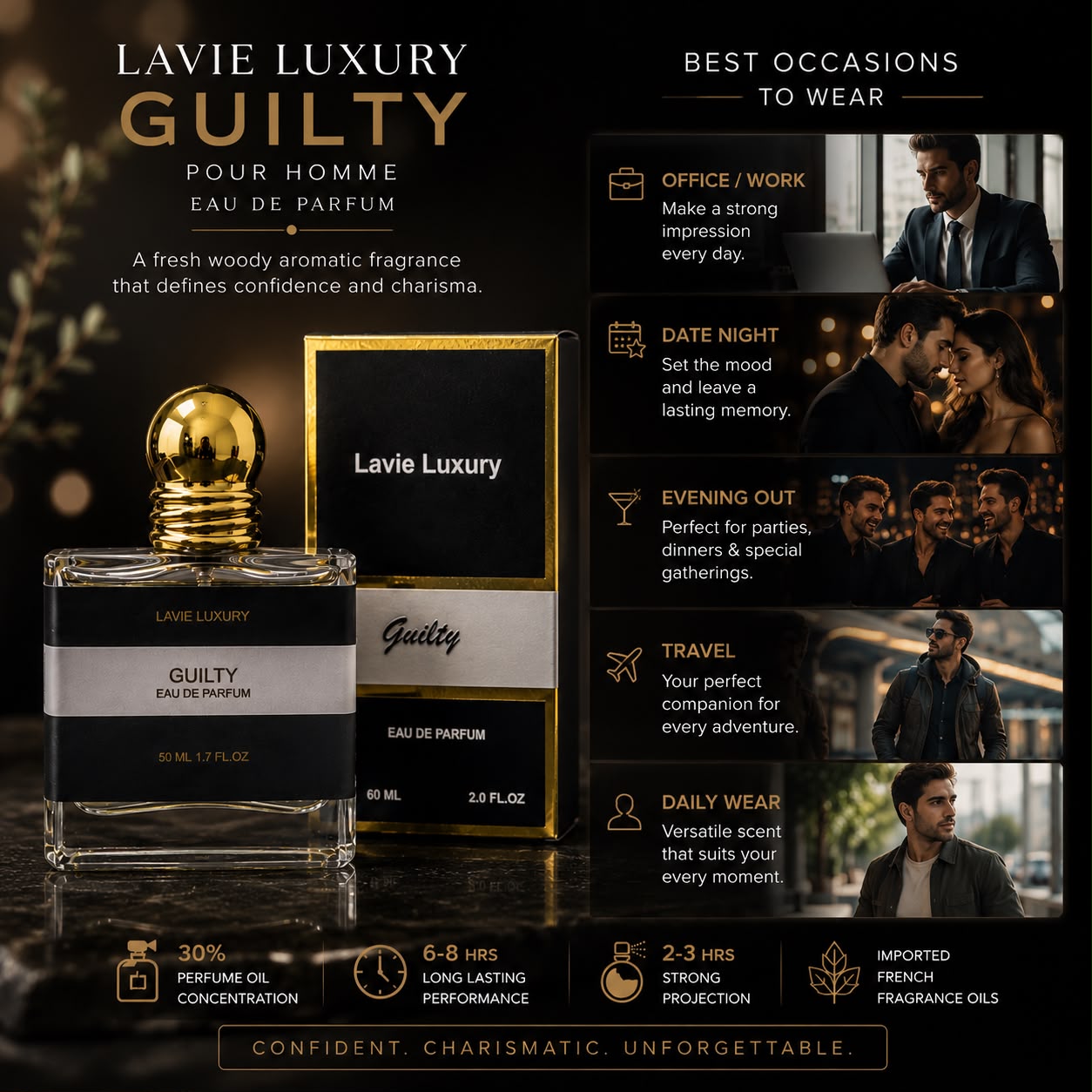 Lavie Guilty Pour Homme – Fresh Woody Aromatic Eau de Parfum for Men